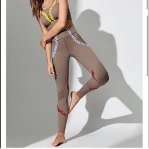 Carbon38 La Plage Crochet Stitching Leggings Tan Size XS